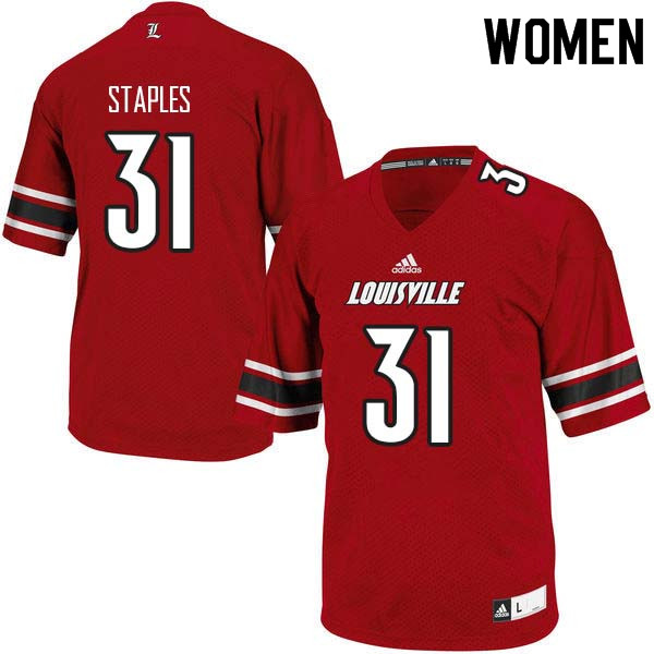 Women Louisville Cardinals #31 Malik Staples College Football Jerseys Sale-Red - Click Image to Close